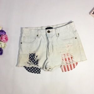 Forever 21 Jean Shorts with Blue and Red American Flag Accents